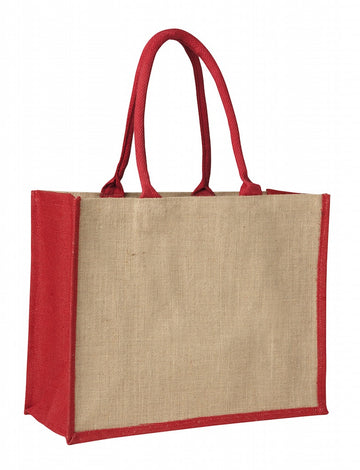 LJ 0137 RD (Contrast Red) - Laminated Jute Supermarket Bag with Red Handles and Gussets