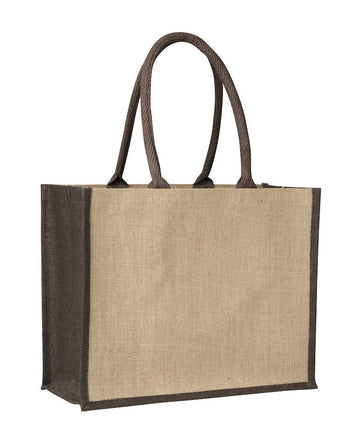 LJ 0137 BN (Contrast Brown) - Laminated Jute Supermarket Bag with Brown Handles and Gussets