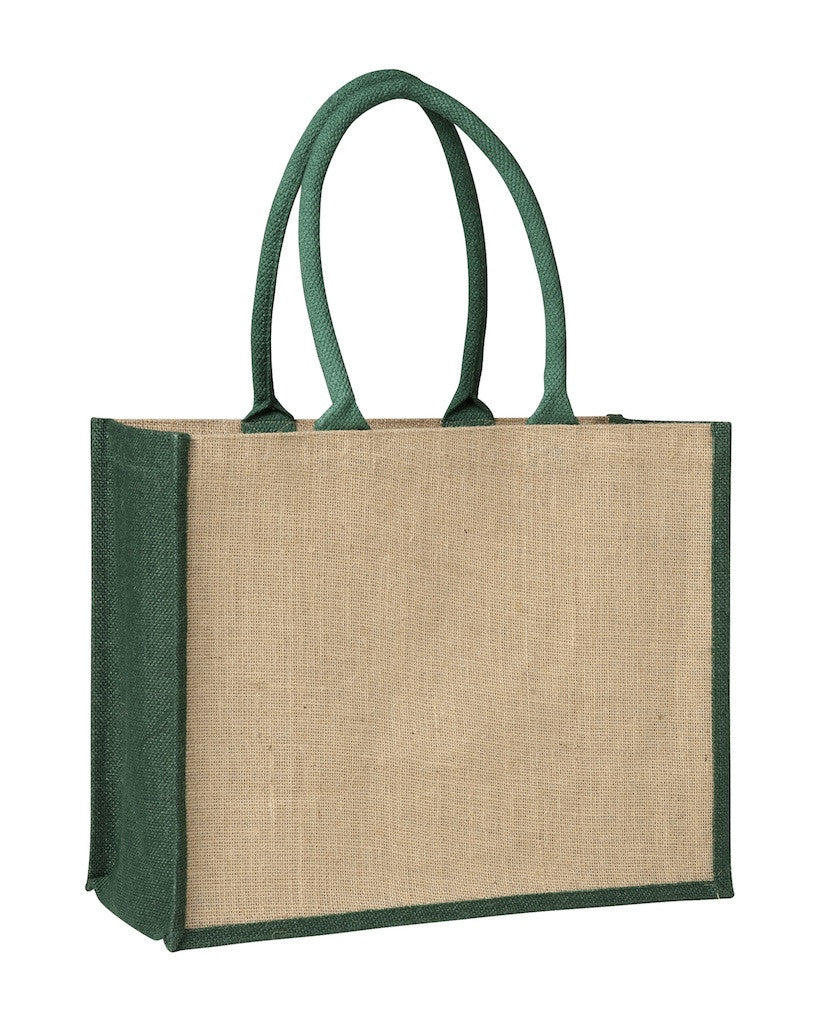 LJ 0137 GN (Contrast Green) - Laminated Jute Supermarket Bag with Green Handles and Gussets